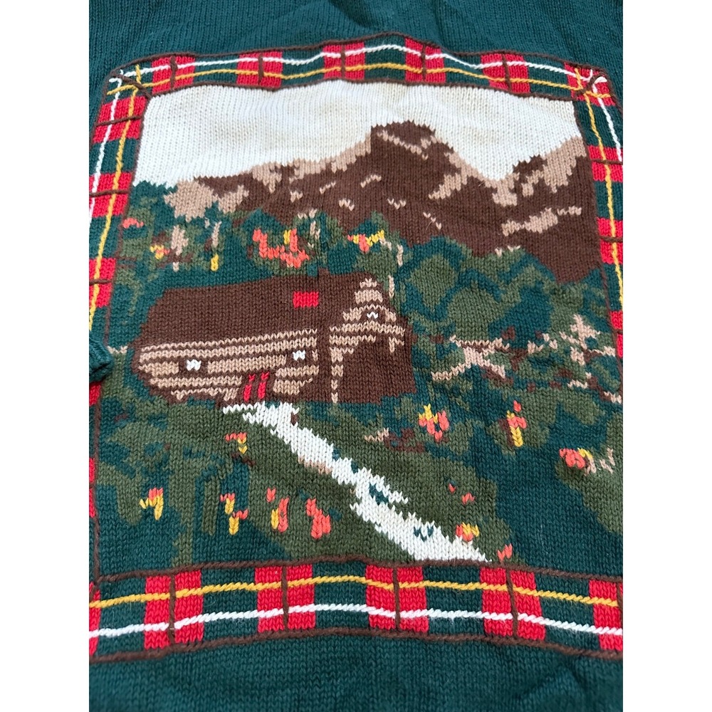 vtg birch bros by eagle eye green embroidered turtleneck sweater large - Picture 2 of 8